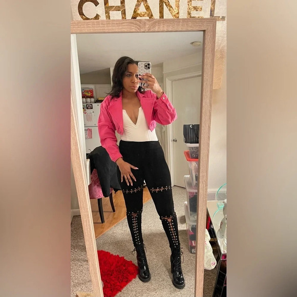 ASYOU Moto Biker Cropped Jacket in Pink Size 6 - Picture 1 of 7